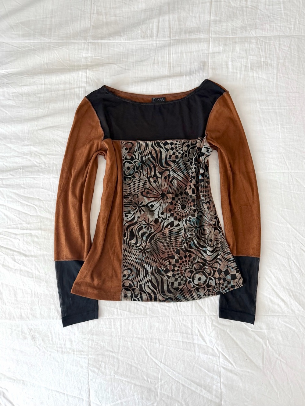 Vintage 90s Donna Euro Grunge Abstract Mixed Media Longsleeve Top Size M